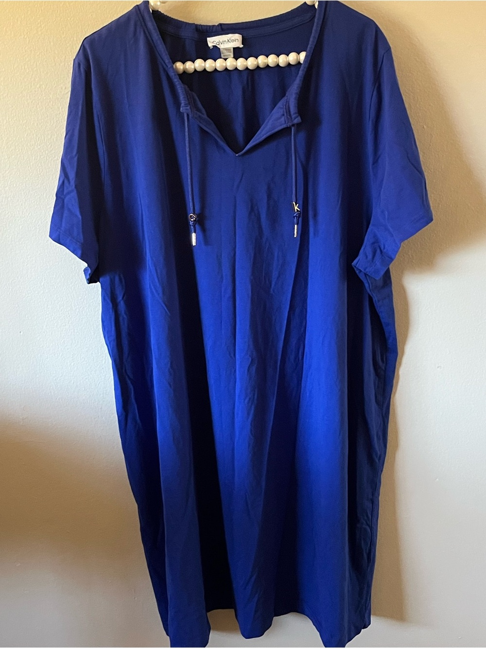 Calvin Klein Blue V-Neck Mesh Striped Swim Cover Up Dress 2X Plus Size
